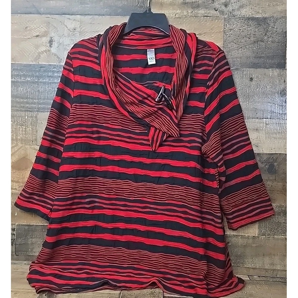 Thomas & Olivia Cowl Neck Boho Chic Top Women Large Stretch Lagenlook  Nautical